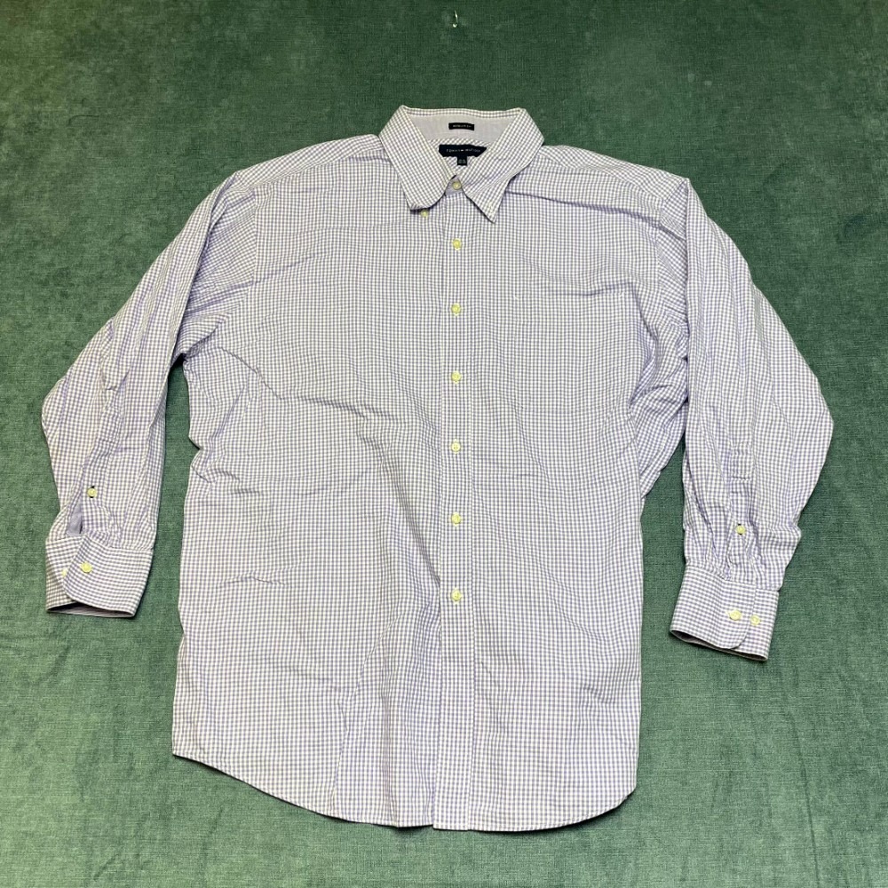 Tommy Hilfiger Oxford Shirt Mens 32-33 White Purple Gingham Formal Regular Fit